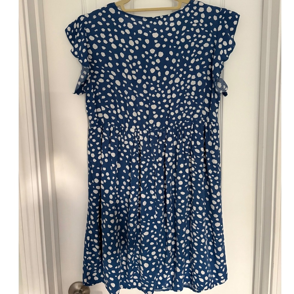 KIRUNDO Blue Polka Dot Embroidered Floral V-Neck Mini Dress Small Boho 7089 - Picture 4 of 6